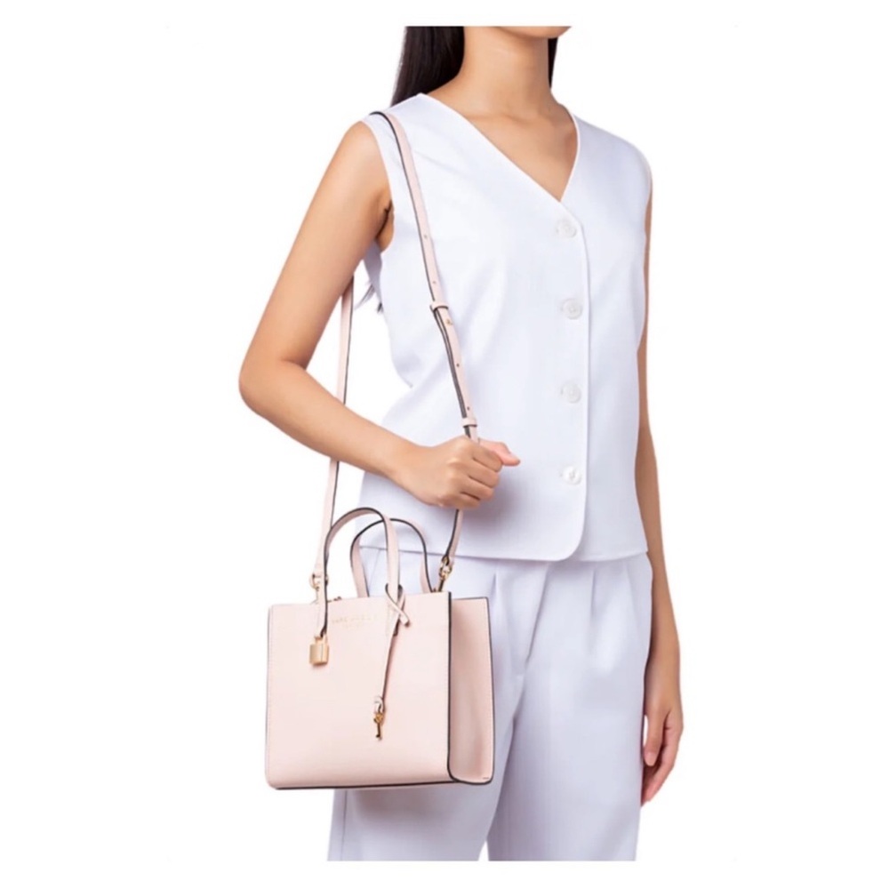 New! MARC JACOBS Mini Grind Leather Tote Crossbody Bag in Peach Whip Pink - Picture 4 of 12